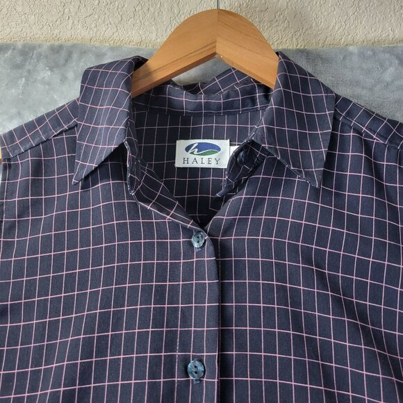 Haley Womens‎ Sleeveless Button Up M Navy Pink Plaid Check Collared Top Golf - Picture 5 of 10